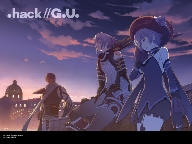 Rooftop anime characters sunset cityscape free wallpaper for desktop - medium preview image