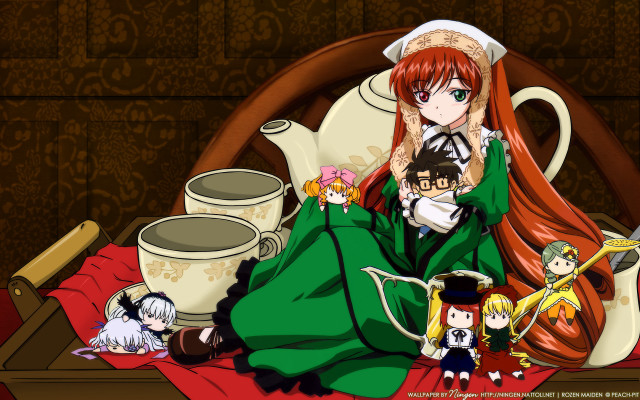 Green dress anime illustration victorian free wallpaper for desktop - medium preview image