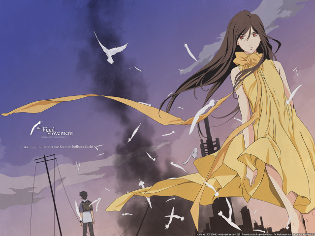 Girl yellow dress kite rooftop free wallpaper for desktop - medium preview image