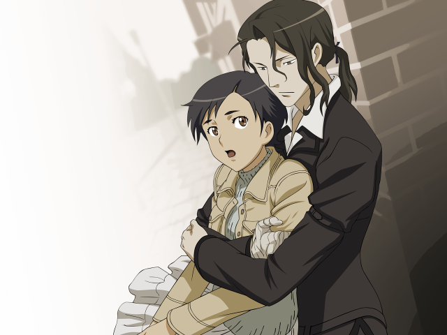 Eizan kikukawa hugging girls cartoon free wallpaper for desktop - medium preview image