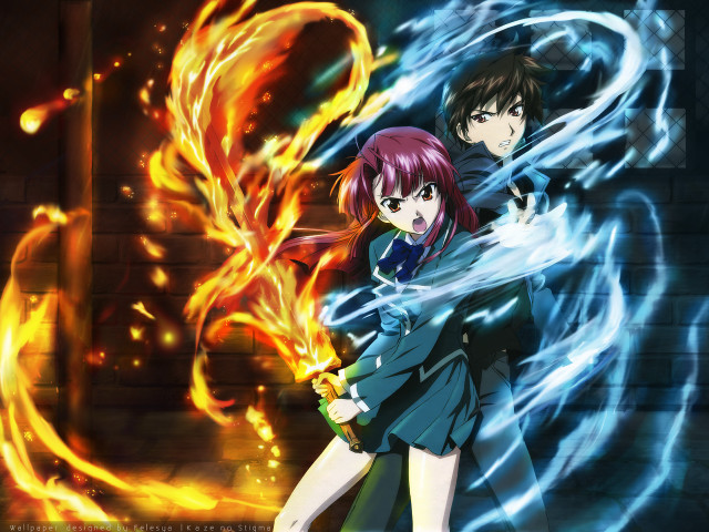 Fire anime couple autumn battle free wallpaper for desktop - medium preview image