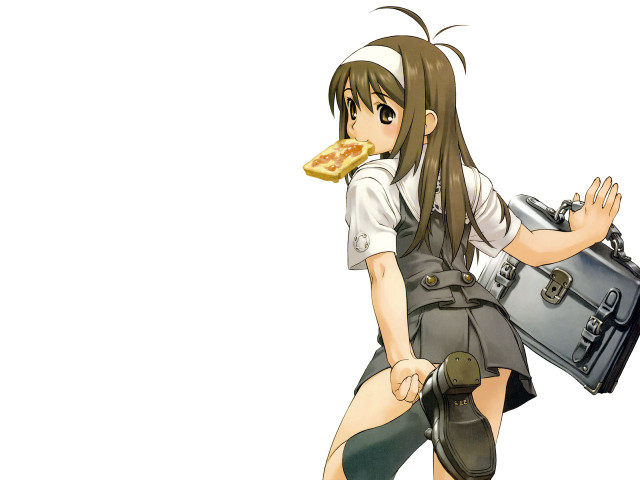 Woman pizza briefcase school uniform free wallpaper for desktop - medium preview image