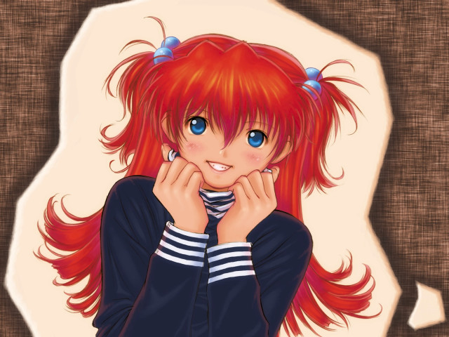 Red haired girl blowing hair free wallpaper for desktop - medium preview image