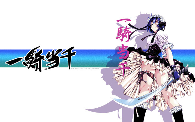 Woman sword bluehair japanese visual free wallpaper for desktop - medium preview image
