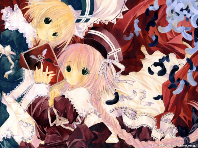 Anime gothic floral portrait 2girls free wallpaper for desktop - medium preview image