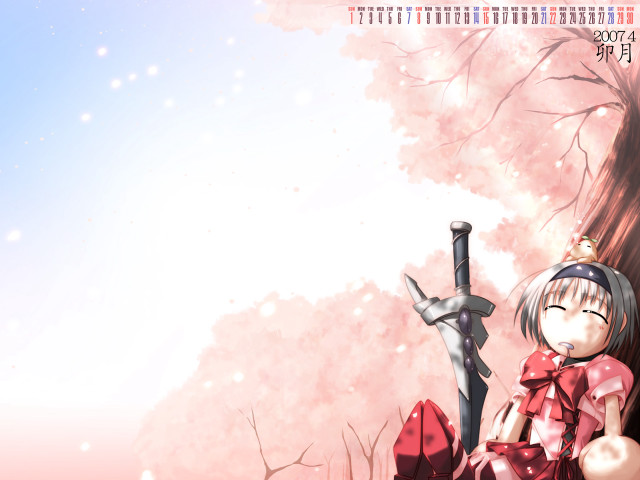 Girl sitting tree branch sword free wallpaper for desktop - medium preview image