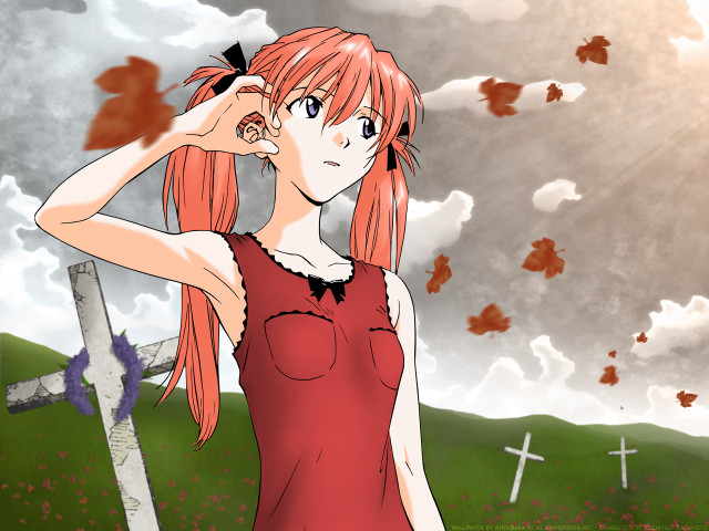 Red hair girl cross clouds free wallpaper for desktop - medium preview image