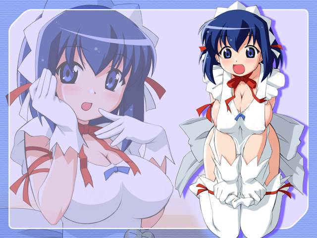 Woman anime blue white outfit free wallpaper for desktop - medium preview image