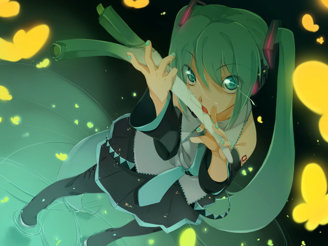 Green haired anime girl knife free wallpaper for desktop - medium preview image