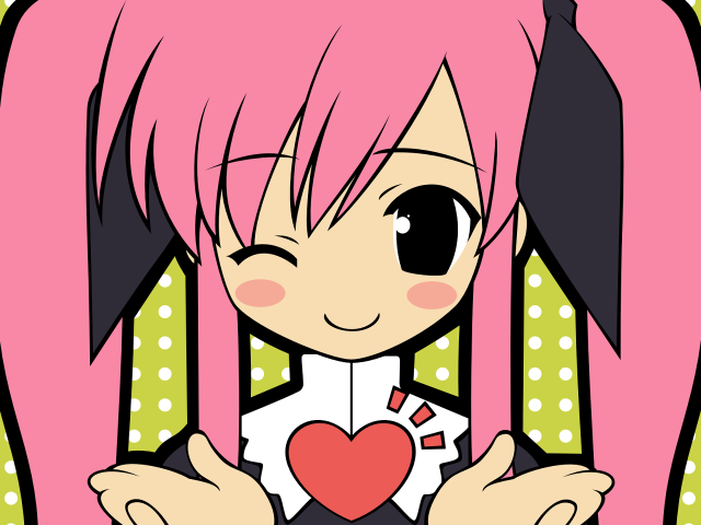 Cartoon girl pink hair heart free wallpaper for desktop - medium preview image