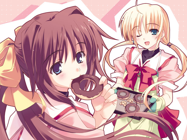 Anime girls donut coffee blonde free wallpaper for desktop - medium preview image