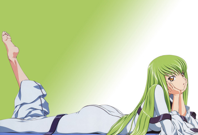 Woman lying green hair barefoot free wallpaper for desktop - medium preview image