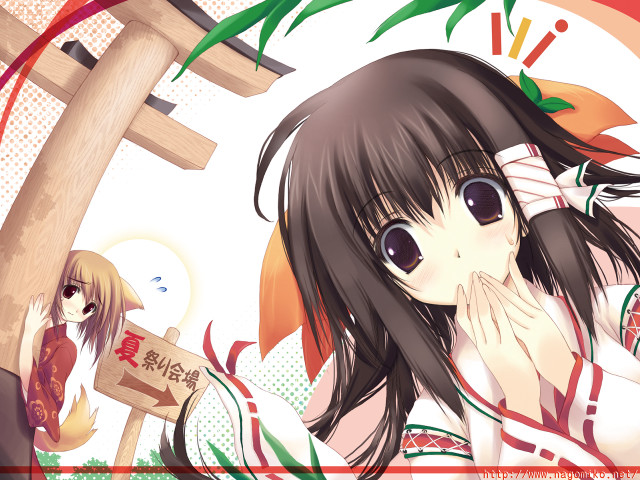 Girl fox kimono bamboo tanabata free wallpaper for desktop - medium preview image