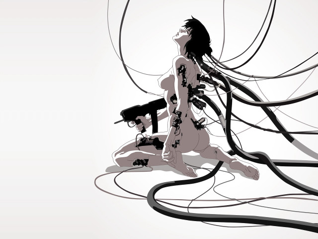 Woman gun dog cyberpunk mechanical free wallpaper for desktop - medium preview image