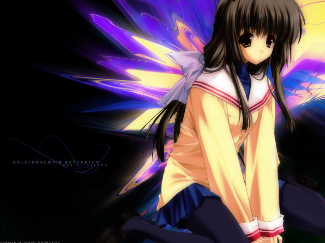 Girl butterfly wings sitting school free wallpaper for desktop - medium preview image