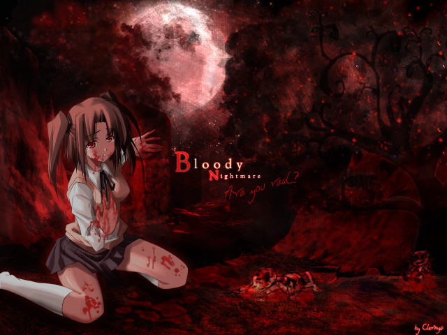 Blood bloodied gothic anime yandere free wallpaper for desktop - medium preview image
