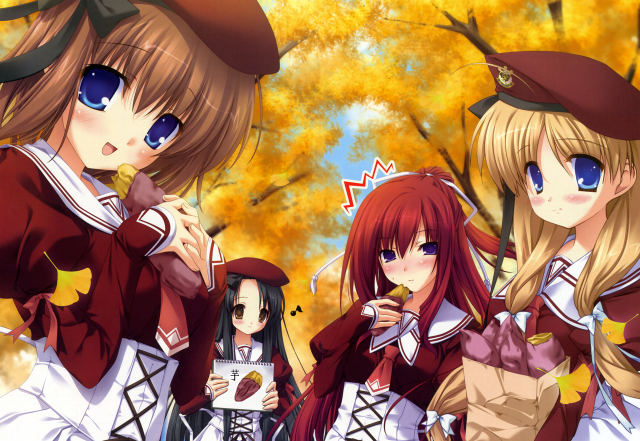 Anime girls autumn leaves school free wallpaper for desktop - medium preview image