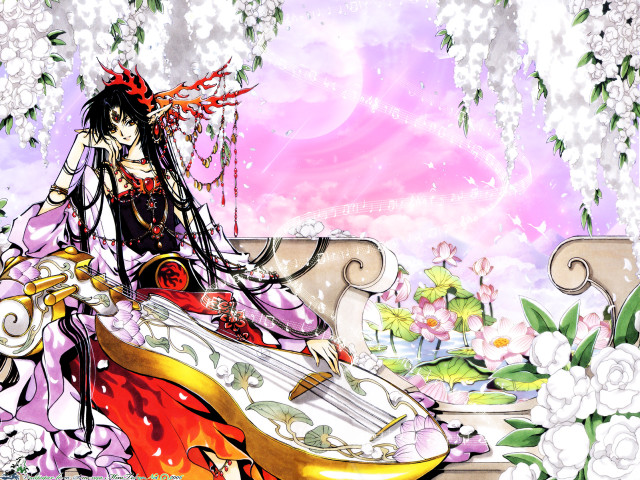 Gothic anime girl flower guitar free wallpaper for desktop - medium preview image