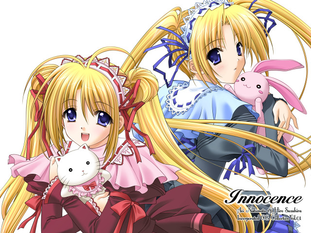 Blonde anime girls holding rabbit free wallpaper for desktop - medium preview image