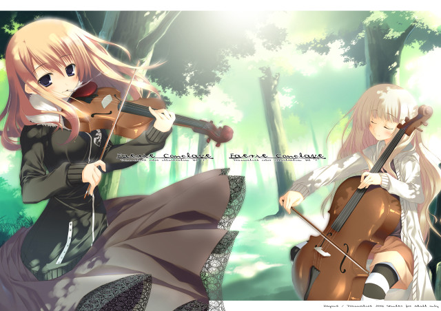 Anime girls forest violin music free wallpaper for desktop - medium preview image
