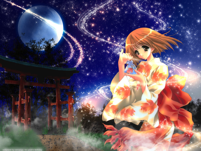 Kimono gate starry sky moon free wallpaper for desktop - medium preview image