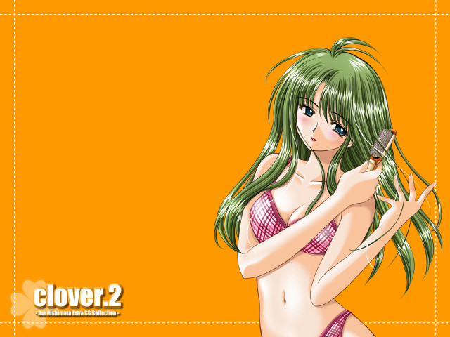 Green hair girl with comb free wallpaper for desktop - medium preview image