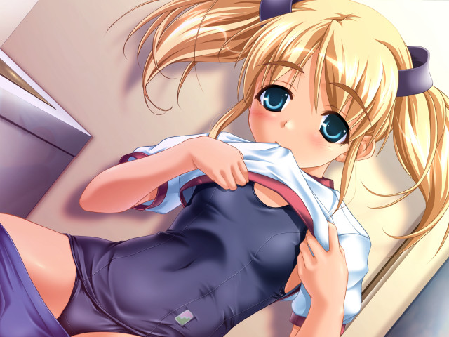 Anime girl ponytail blue eyes free wallpaper for desktop - medium preview image