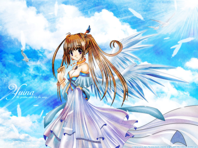 Angelic anime girl clouds white free wallpaper for desktop - medium preview image