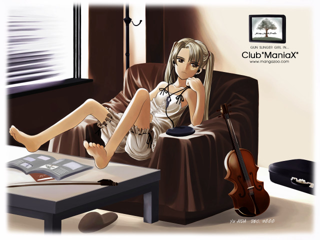 Girl couch violin book anime free wallpaper for desktop - medium preview image