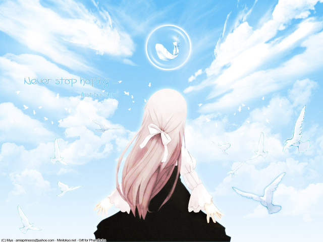 Pink haired girl birds dove free wallpaper for desktop - medium preview image