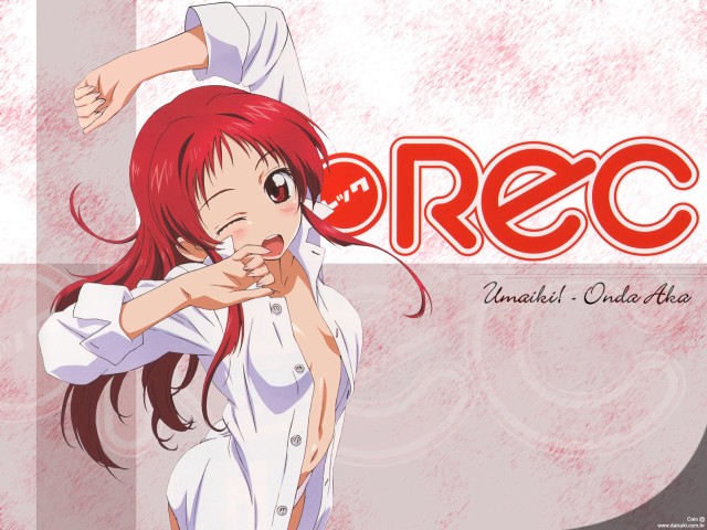 Girl redhair whiteshirt redwhite background free wallpaper for desktop - medium preview image