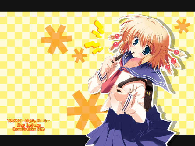 Girl backpack tie anime yellow free wallpaper for desktop - medium preview image