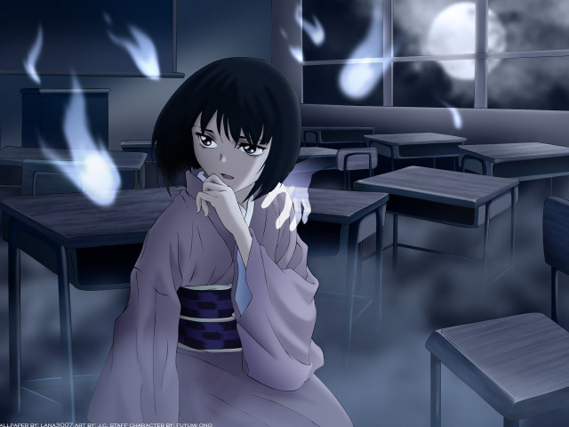 Kimono woman night classroom ghost free wallpaper for desktop - medium preview image
