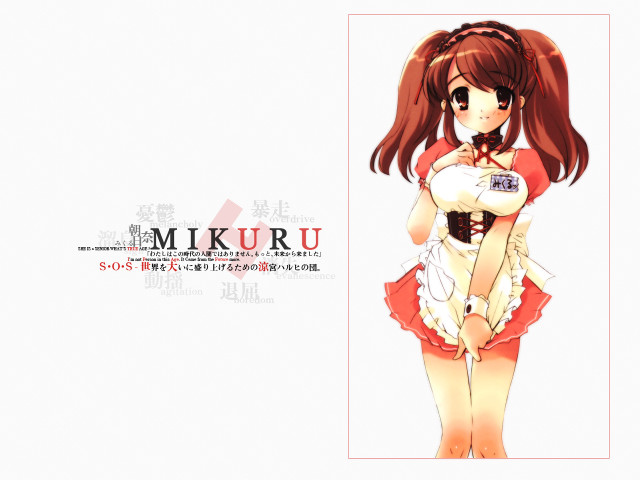 Red haired maid asahina mikuru free wallpaper for desktop - medium preview image