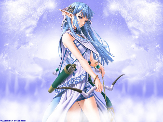 Blue haired elf woman wand free wallpaper for desktop - medium preview image