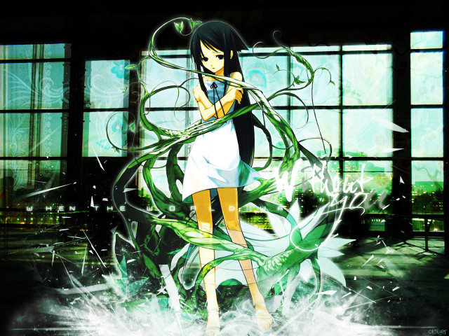 Girl sword window green plant free wallpaper for desktop - medium preview image