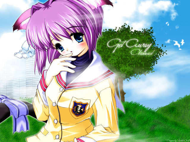 Purple hair girl yellow jacket free wallpaper for desktop - medium preview image