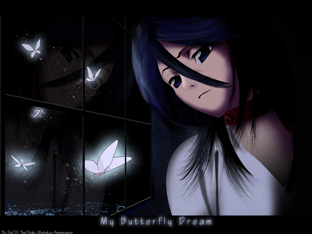 Blue hair girl mirror butterflies free wallpaper for desktop - medium preview image