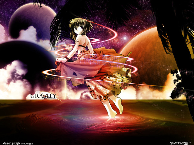Girl dress flying planet star free wallpaper for desktop - medium preview image