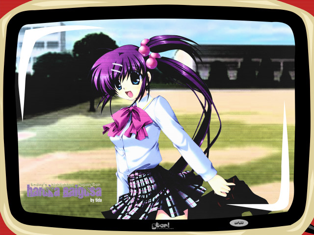 Purple haired girl bow skirt free wallpaper for desktop - medium preview image