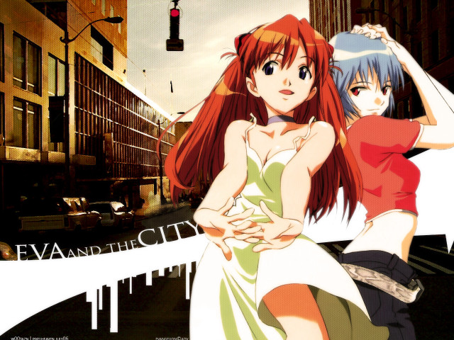 Anime girls city street crop free wallpaper for desktop - medium preview image