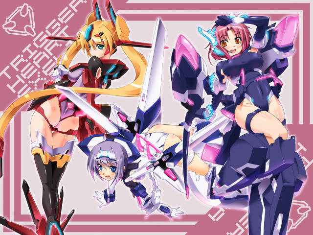 Anime girls swords armored pink free wallpaper for desktop - medium preview image