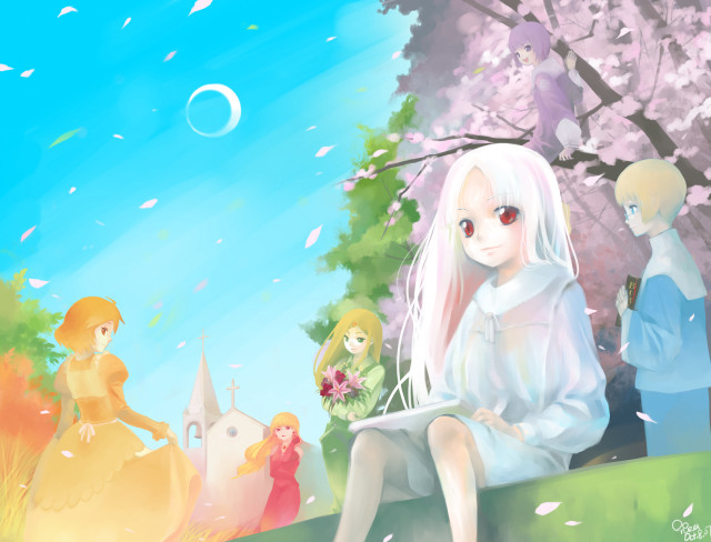 Girl bench anime gothic autumn free wallpaper for desktop - medium preview image