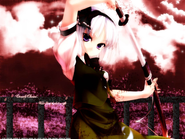 Ghost girl katana cherry blossoms free wallpaper for desktop - medium preview image