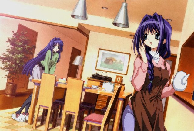 Purple haired women kitchen kyoto free wallpaper for desktop - medium preview image