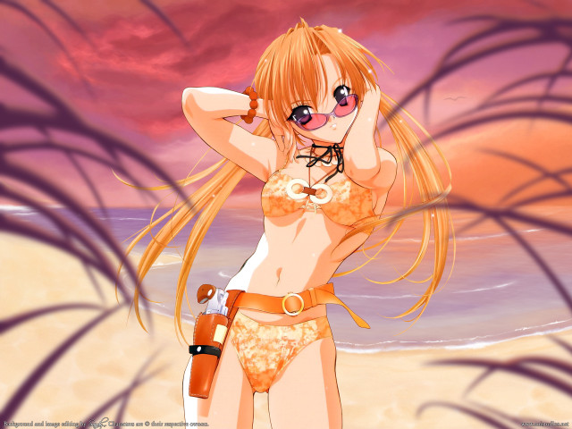Beach bikini anime orange hair free wallpaper for desktop - medium preview image