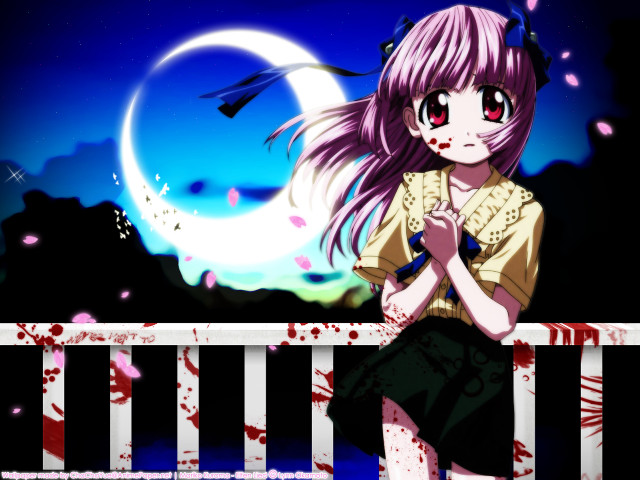 Girl bloodied fence moon knife free wallpaper for desktop - medium preview image