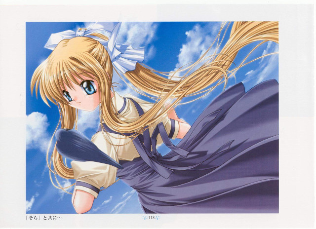 Anime blonde haired flying sky free wallpaper for desktop - medium preview image