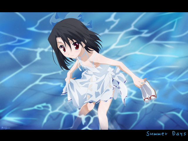 Girl white dress pool knife free wallpaper for desktop - medium preview image
