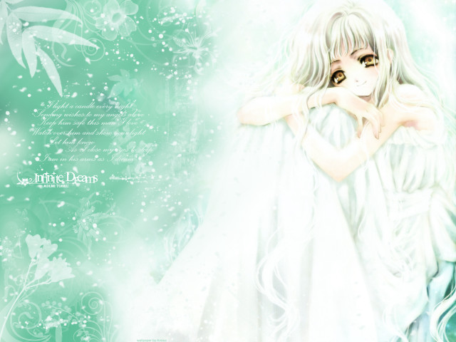 Angel white hair dress green free wallpaper for desktop - medium preview image